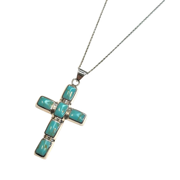 R. H. Macy Silver & Turquoise Cross Necklace, NWT! - Picture 2 of 8